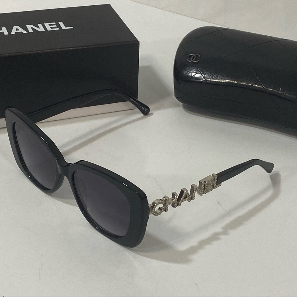 Chanel Black Sunglasses with Gold Accents